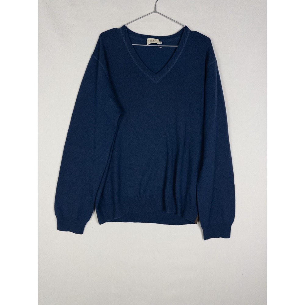 Blanc Bleu Cashmere Sweater Mens Blue Knit Solid Casual Pullover V Neck‎